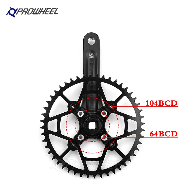 PROWHEEL 104BCD Manivelles à trou carré pour vélo et plateaux étroits, pédalier VTT, 170mm, 175mm, 30 T, 32 T, 34 T, 36 T, 38 T, 40 T, 42 T, 44 T, 46 T, 48 T, 50 T, 52T