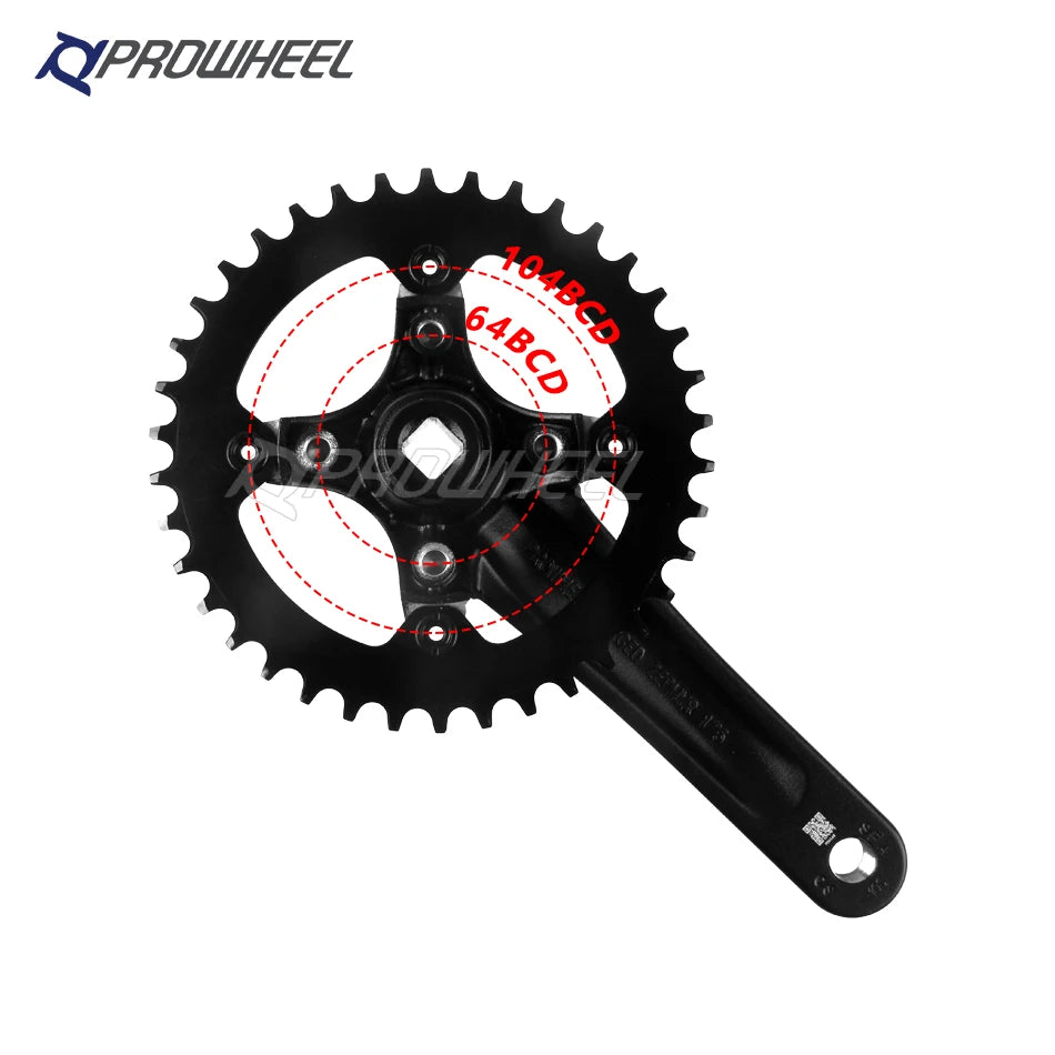 PROWHEEL 104BCD Manivelles à trou carré pour vélo et plateaux étroits, pédalier VTT, 170mm, 175mm, 30 T, 32 T, 34 T, 36 T, 38 T, 40 T, 42 T, 44 T, 46 T, 48 T, 50 T, 52T