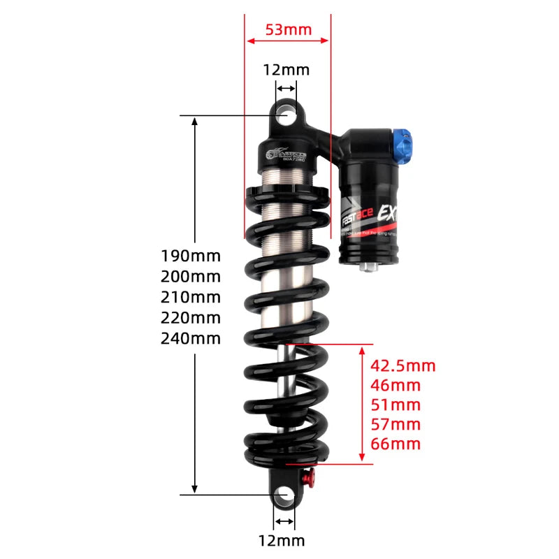 Fastace Amortisseur de suspension arrière pour vélo de descente, dimensions 190/200/210/220/240mm, applicable aux vélos électriques VTT, etc.