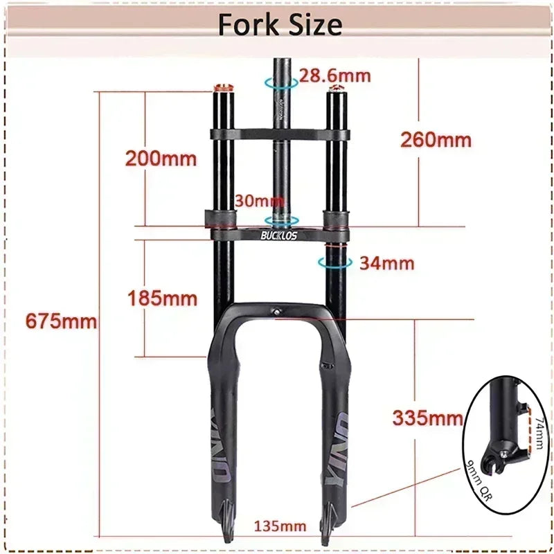 Fourche BUCKLOS Suspension pneumatique Double pour Fat Bike, 20x4.0mm débattement 140mm