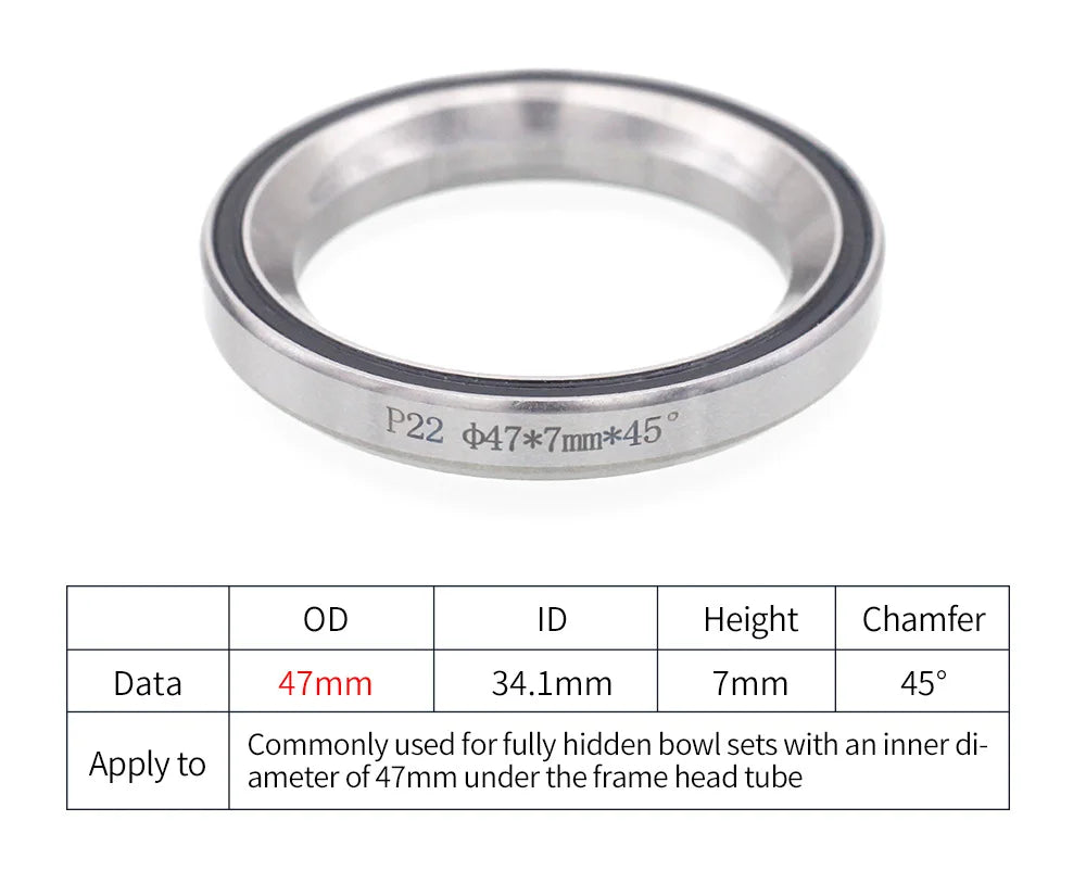Roulements de direction: 28.6mm, 44mm, 30mm, 41/41mm, 8mm, 47mm, 49mm, 51mm, 52mm
