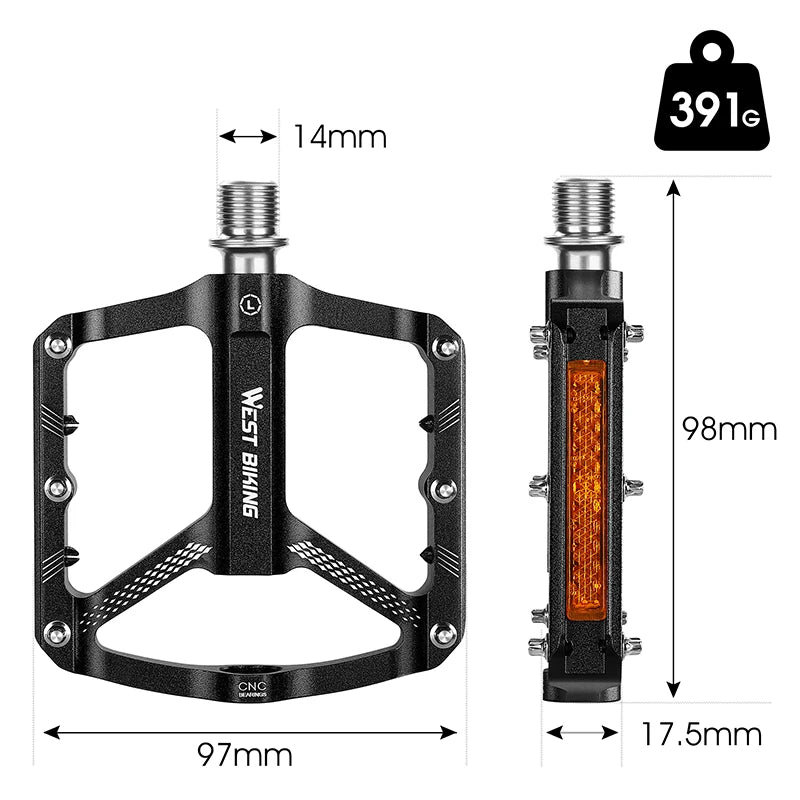 WEST BIKING Pédale VTT et Fat Bike en alliage d'aluminium à 3 roulements