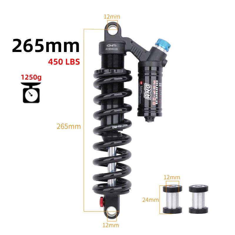 DNM RCP2S Amortisseur arrière de vélo, 165mm, 190mm, 200mm, 210mm, 220mm, 240mm
