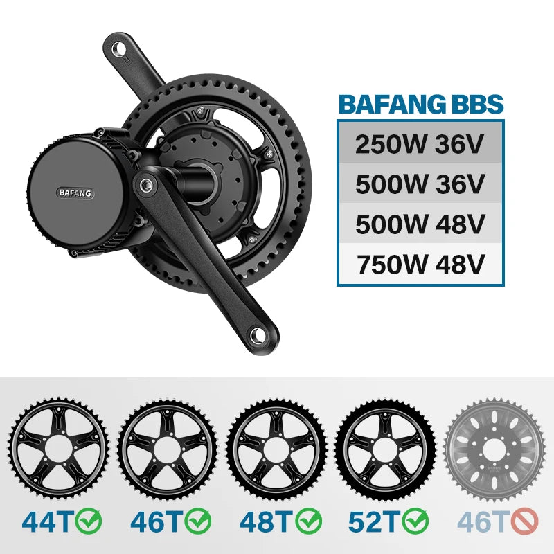 Pédalier pour moteur Bafang BBS01/BBS02 plateau 44T 46T 48T 52T