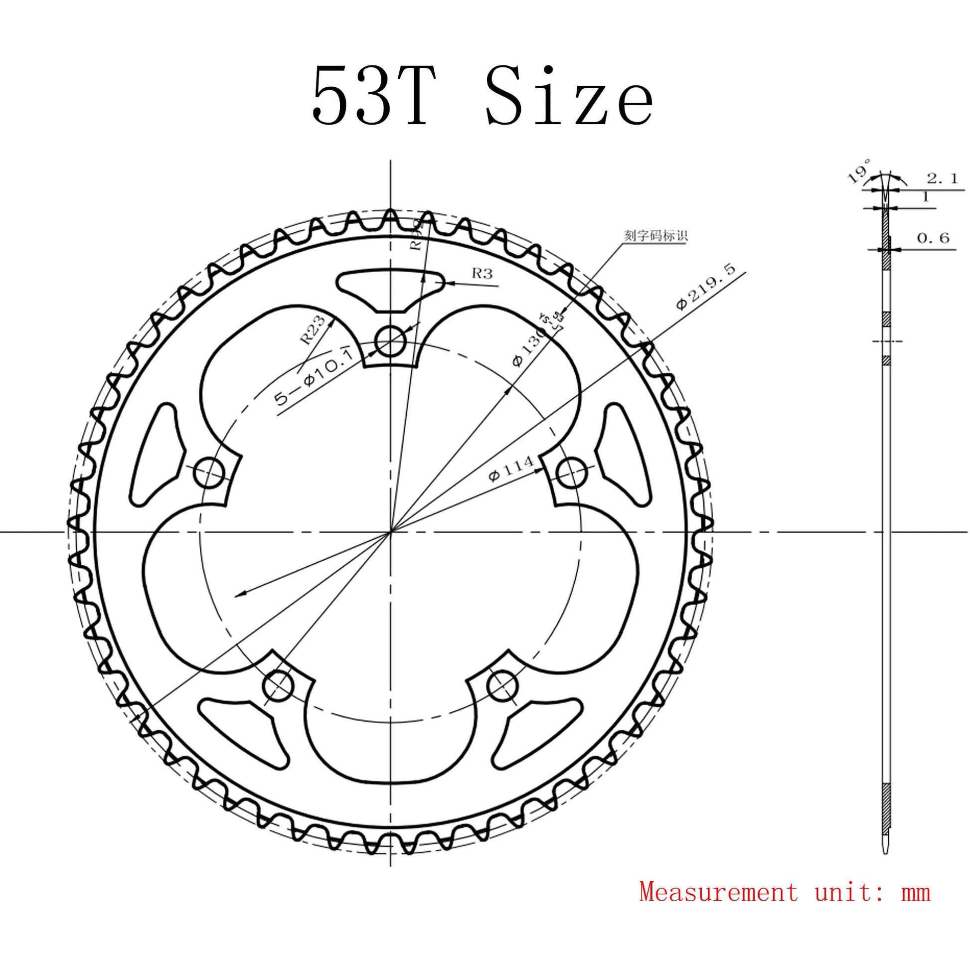 Plateau Prowheel 130BCD 52T 53T plateau simple pour 9/10/11/12 vitesses