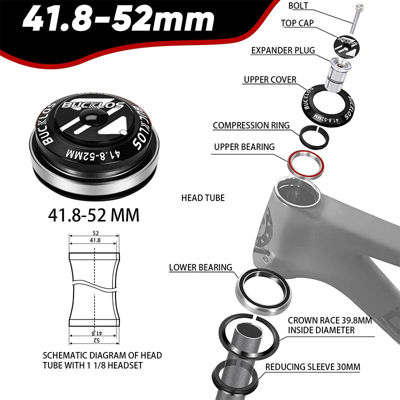 Casque de direction BUCKLOS à double roulement 34mm, 44mm, fourche de 28.6mm, 44-50.6mm, 55mm, 56mm