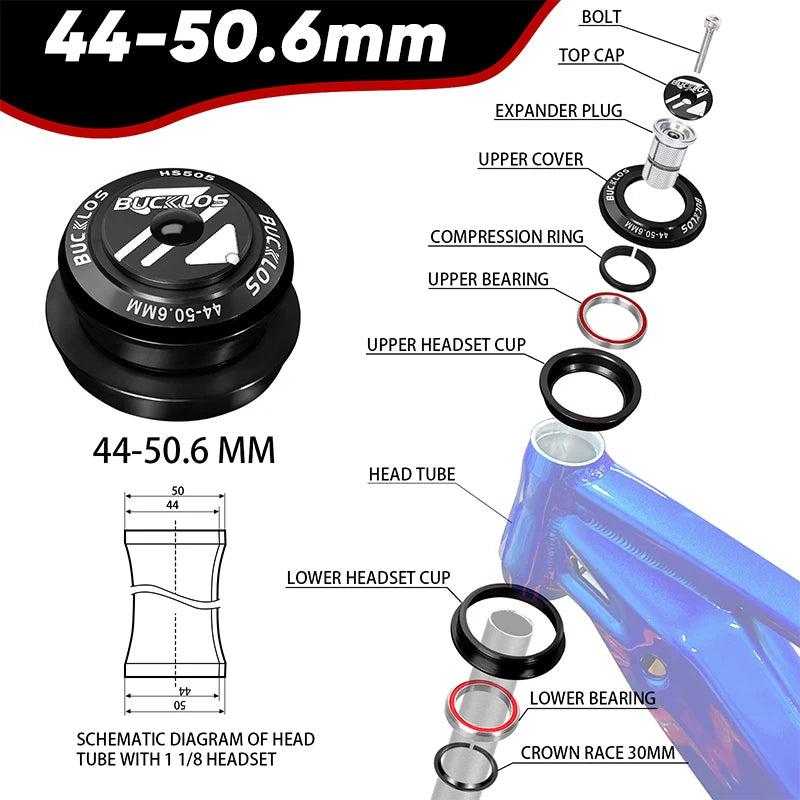 Casque de direction BUCKLOS à double roulement 34mm, 44mm, fourche de 28.6mm, 44-50.6mm, 55mm, 56mm