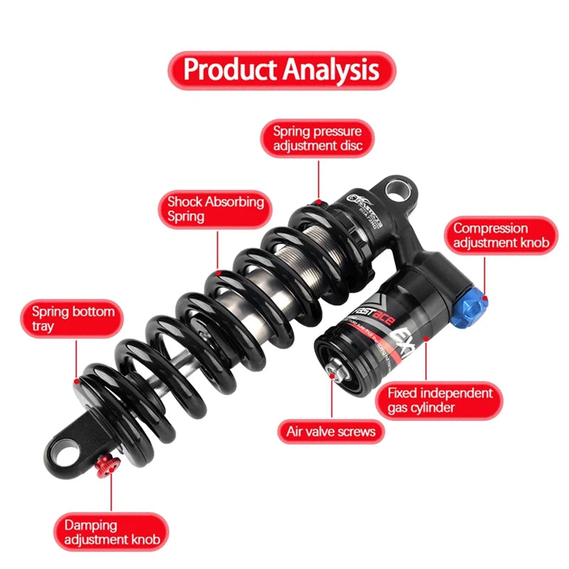 Fastace Amortisseur de suspension arrière pour vélo de descente, dimensions 190/200/210/220/240mm, applicable aux vélos électriques VTT, etc.