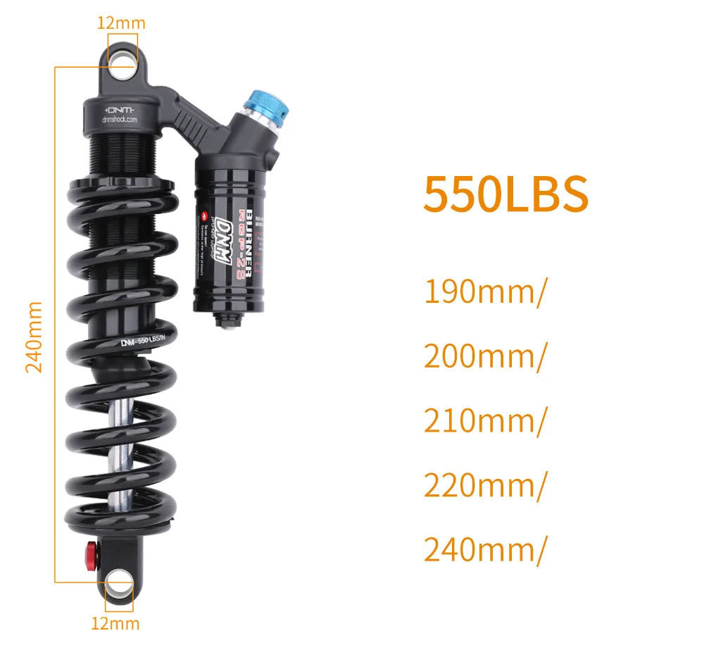 DNM RCP2S Amortisseur arrière de vélo, 165mm, 190mm, 200mm, 210mm, 220mm, 240mm