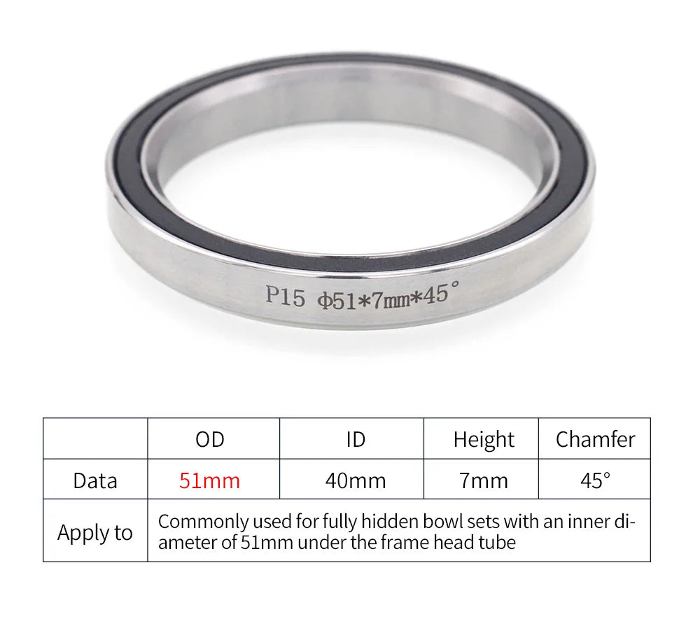 Roulements de direction: 28.6mm, 44mm, 30mm, 41/41mm, 8mm, 47mm, 49mm, 51mm, 52mm
