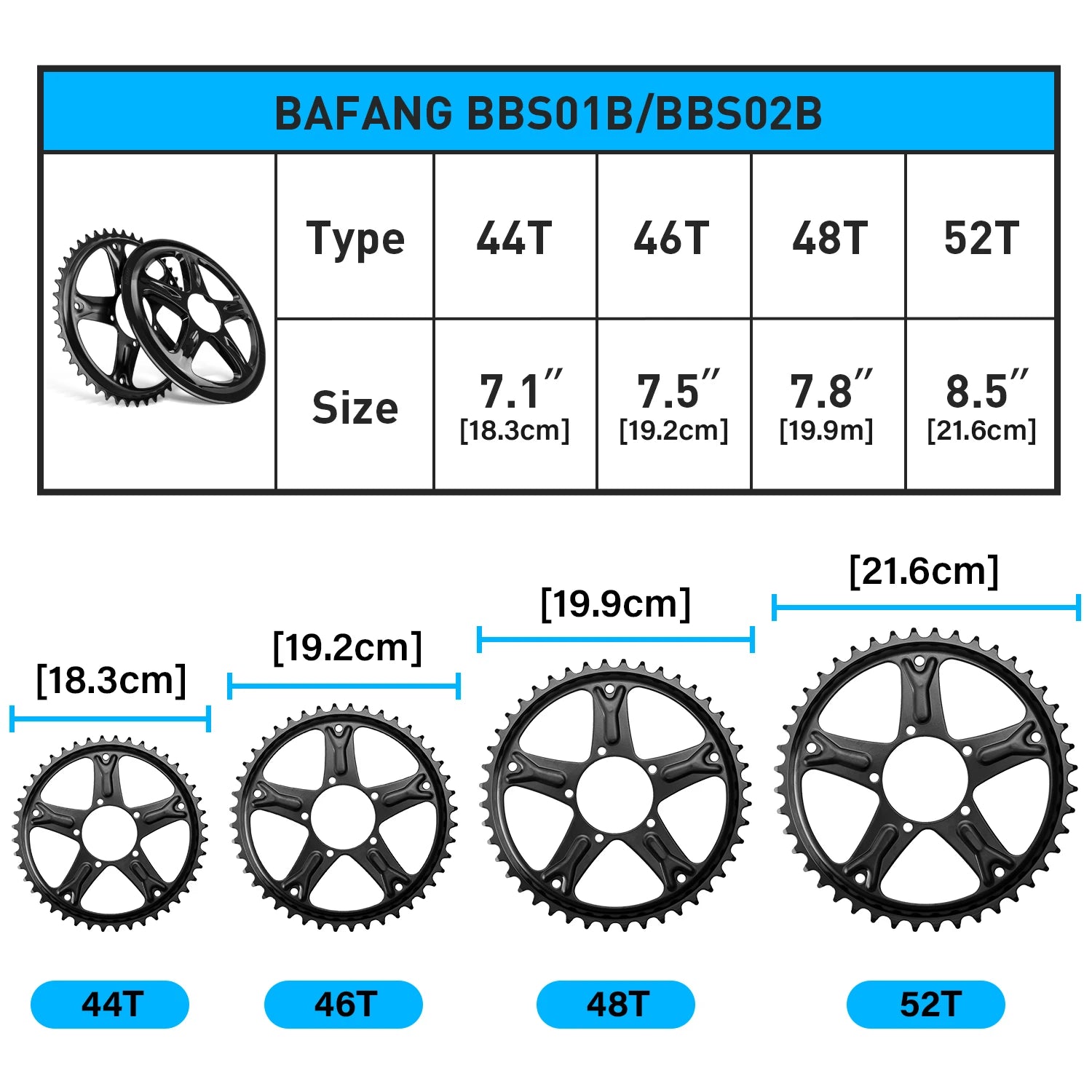 Pédalier pour moteur Bafang BBS01/BBS02 plateau 44T 46T 48T 52T