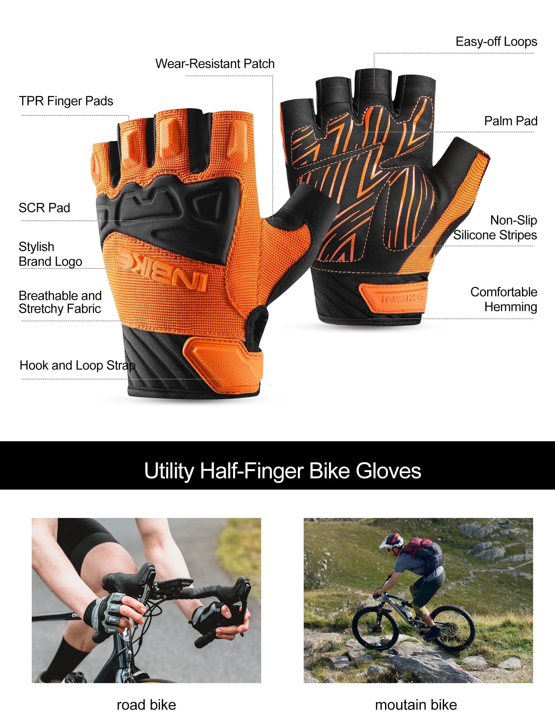 Gants INBIKE MH010 Gants de cyclisme d'été à demi-doigts pour hommes et femmes respirants