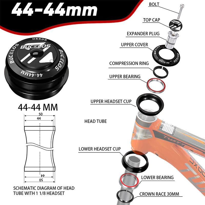 Casque de direction BUCKLOS à double roulement 34mm, 44mm, fourche de 28.6mm, 44-50.6mm, 55mm, 56mm