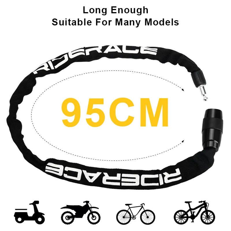 Antivol RIDERACE Bicycle Chain Lock Portable Anti-theft High Security MTB Mountain Bike Lock With 2 Keys For Scooter Electric E-Bike