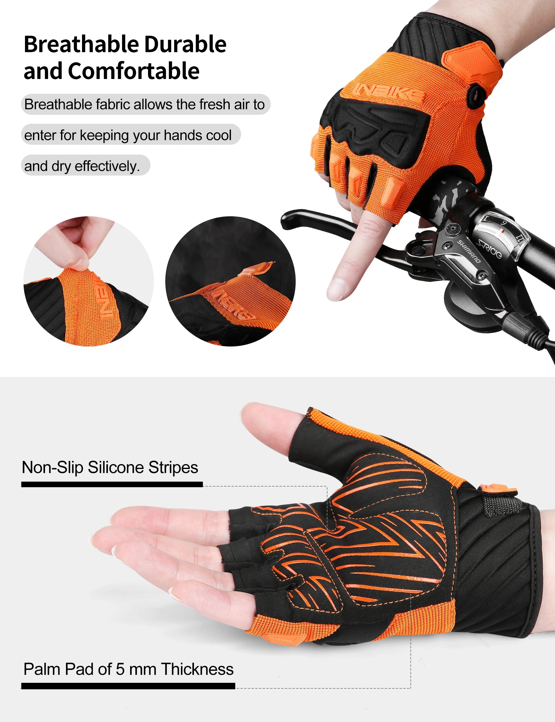 Gants INBIKE MH010 Gants de cyclisme d'été à demi-doigts pour hommes et femmes respirants