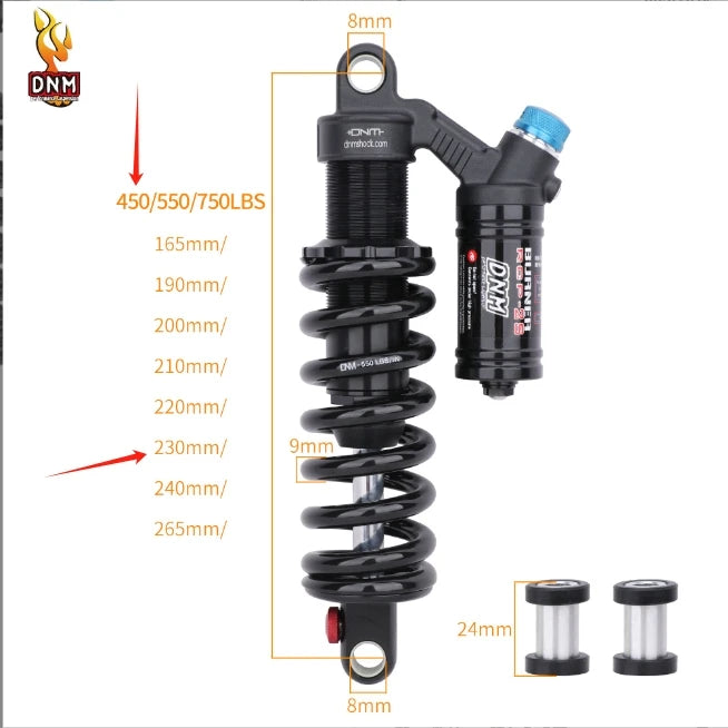 DNM RCP2S Amortisseur arrière de vélo, 165mm, 190mm, 200mm, 210mm, 220mm, 240mm