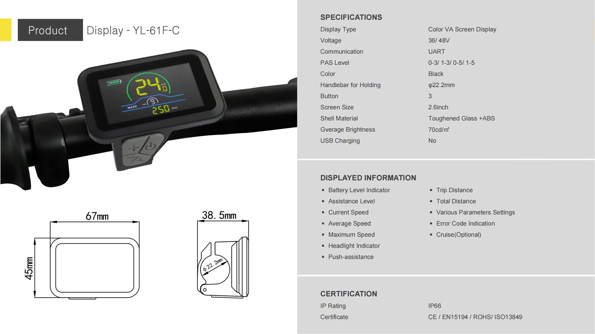 Display YOLIN personnalisable: YL-61F / 61F-B / 61F-C / 61F-D