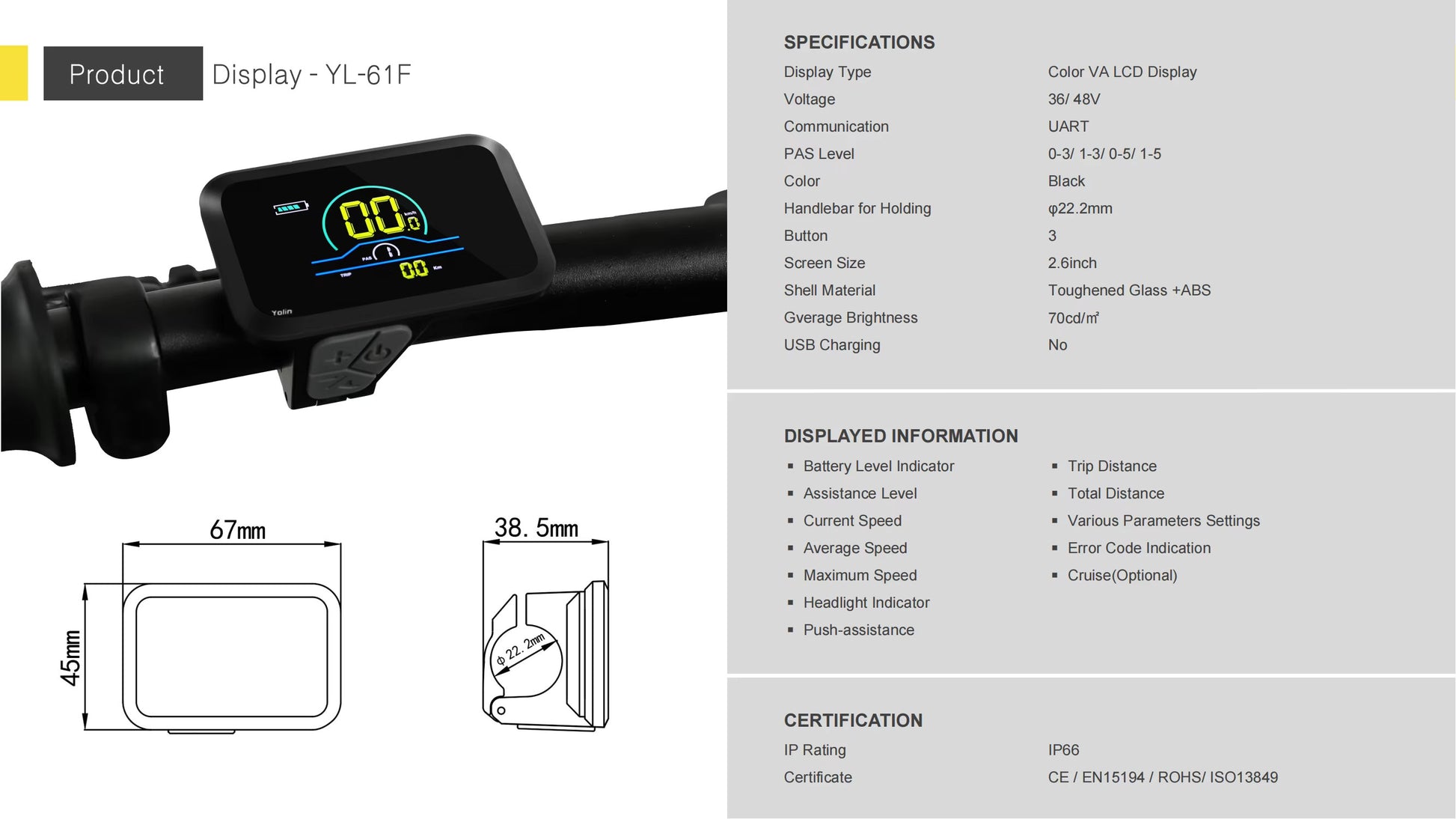 Display YOLIN personnalisable: YL-61F / 61F-B / 61F-C / 61F-D