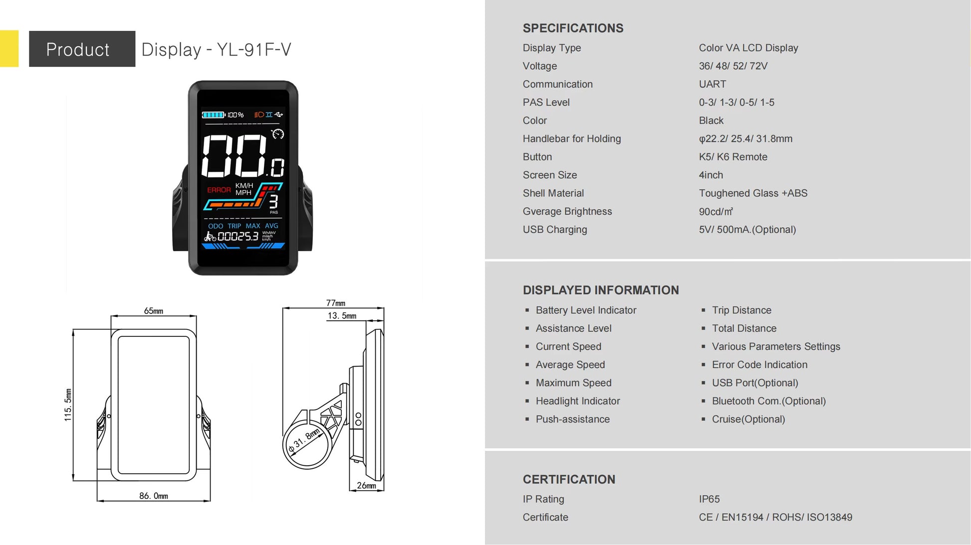 Display YOLIN personnalisable: YL-91F-H / 91F-V